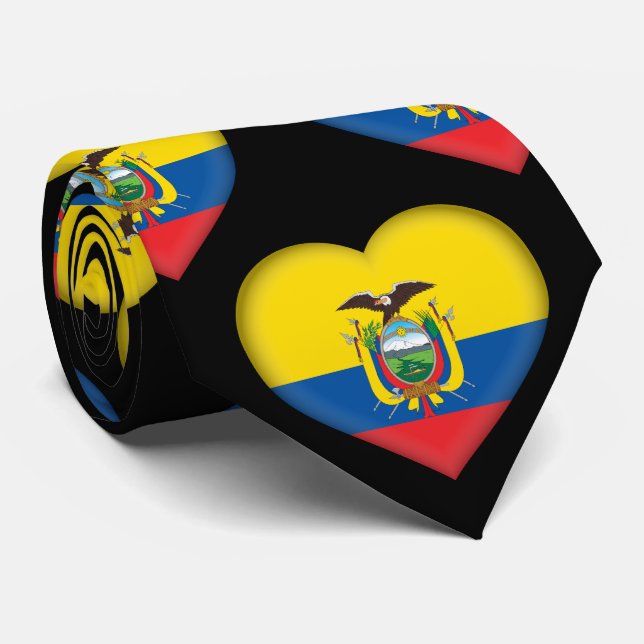 Ecuador Flag Colors Heart Pattern Neck Tie (Rolled)