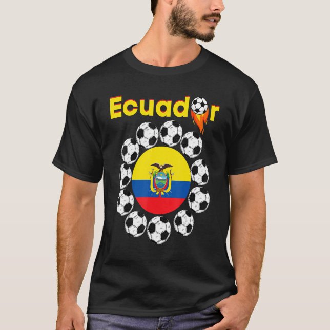 Ecuador Flag Football Teams Futball Fan Soccer T-Shirt (Front)