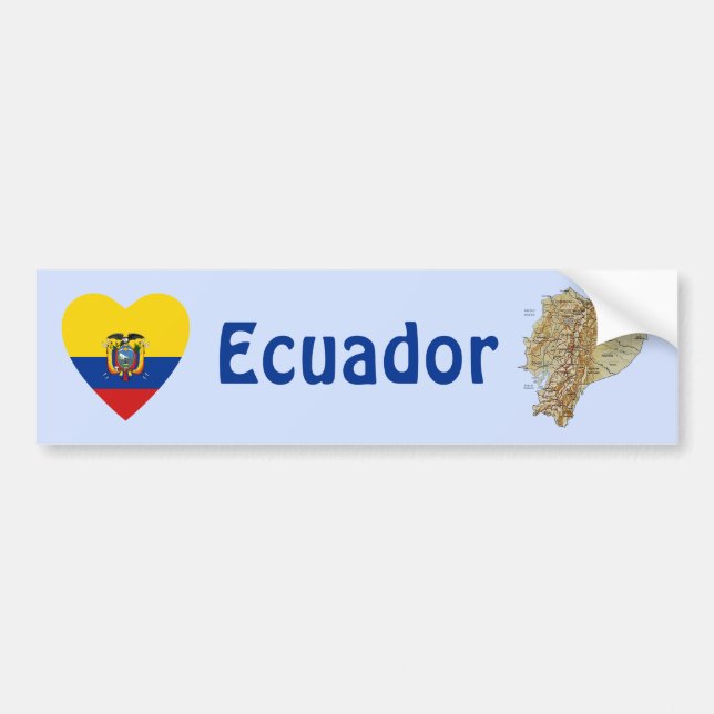 Ecuador Flag Heart + Map Bumper Sticker (Front)