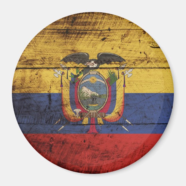 Ecuador Flag on Old Wood Grain Magnet (Front)