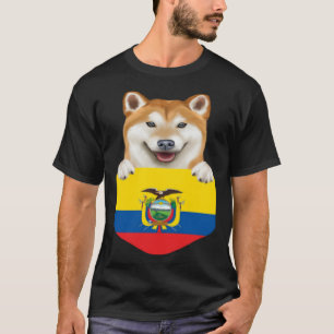 Ecuador Flag Shiba Inu Dog In Pocket T-Shirt