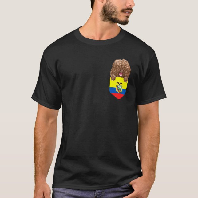 Ecuador Flag Spanish Water Dog Dog In Pocket T-Shirt (Front)