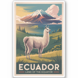 Ecuador Llama Illustration Travel Art Vintage