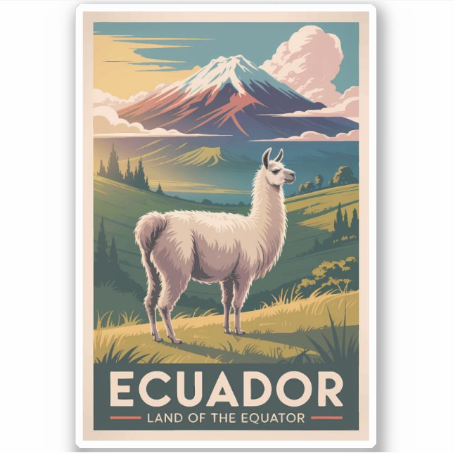Ecuador Llama Illustration Travel Art Vintage (Front)