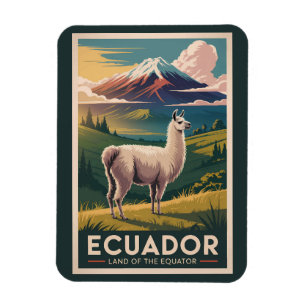 Ecuador Llama Illustration Travel Art Vintage Magnet