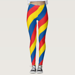 Ecuador National Flag Colours Diagonal Striped Leggings