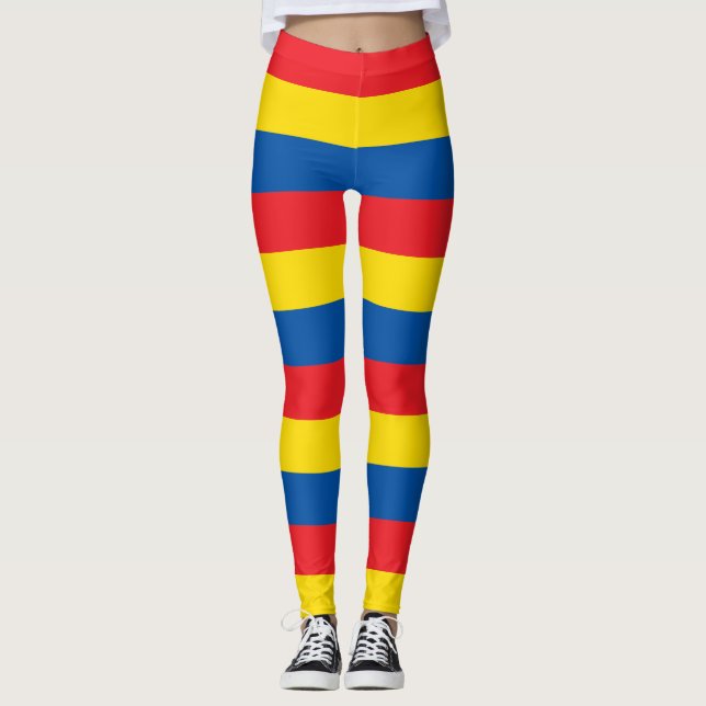 Ecuador National Flag Colours Horizontal Striped Leggings (Front)