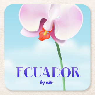 Ecuador orchid travel poster square paper coaster