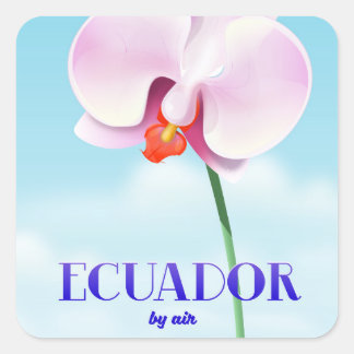 Ecuador orchid travel poster square sticker