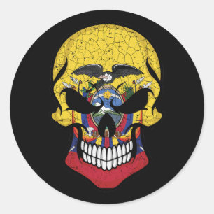 Ecuador Smiling Skull Flag Classic Round Sticker