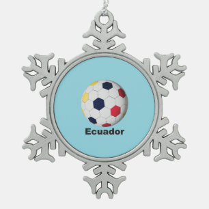 Ecuador Soccer Snowflake Pewter Christmas Ornament