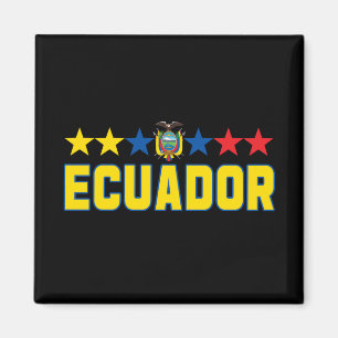 Ecuador Text & Emblem & Flag Coloured Stars Magnet