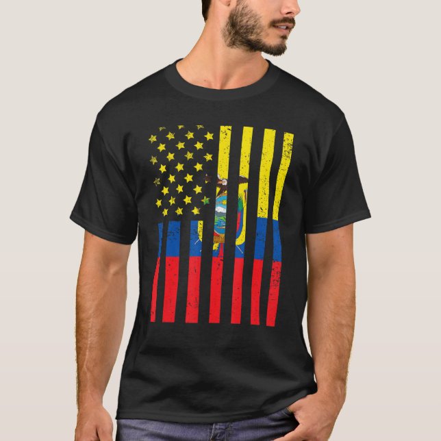 Ecuador USA American Flag Ecuadorian Pride T-Shirt (Front)