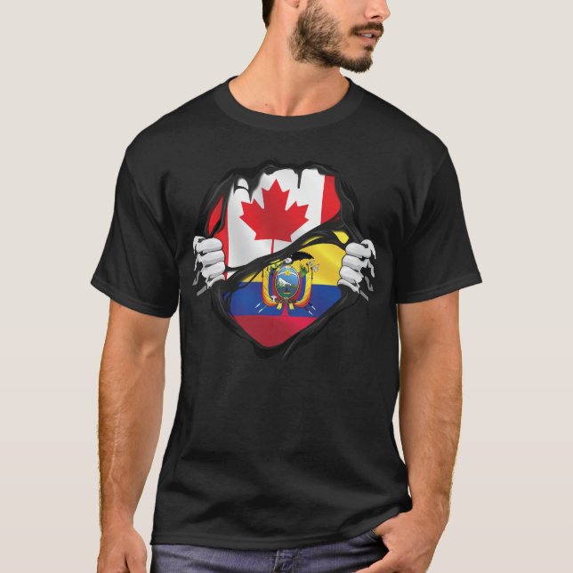 Ecuadoran Canadian Hands Ripped Roots Flag T-Shirt (Front)