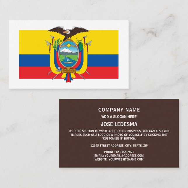 Ecuadorian Flag & Coat of Arms, Flag of Ecuador Business Card (Front/Back)