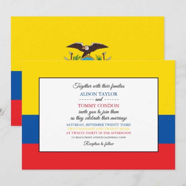 Ecuadorian Flag, Flag of Ecuador Wedding Invitation (Front/Back)