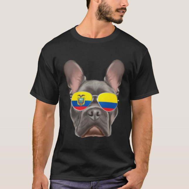 Ecuadorian Flag French Bulldog Dog Ecuador Pocket T-Shirt (Front)