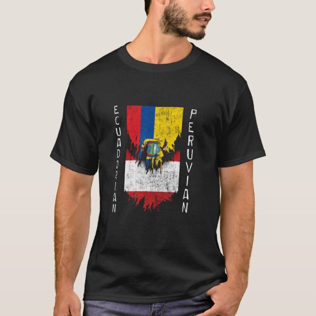 Ecuadorian Peruvian Flags Ripped Torn Ecuador Peru T-Shirt (Front)