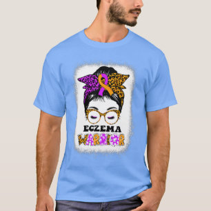 Eczema Awareness Messy Bun Lavender and Orange Rib T-Shirt
