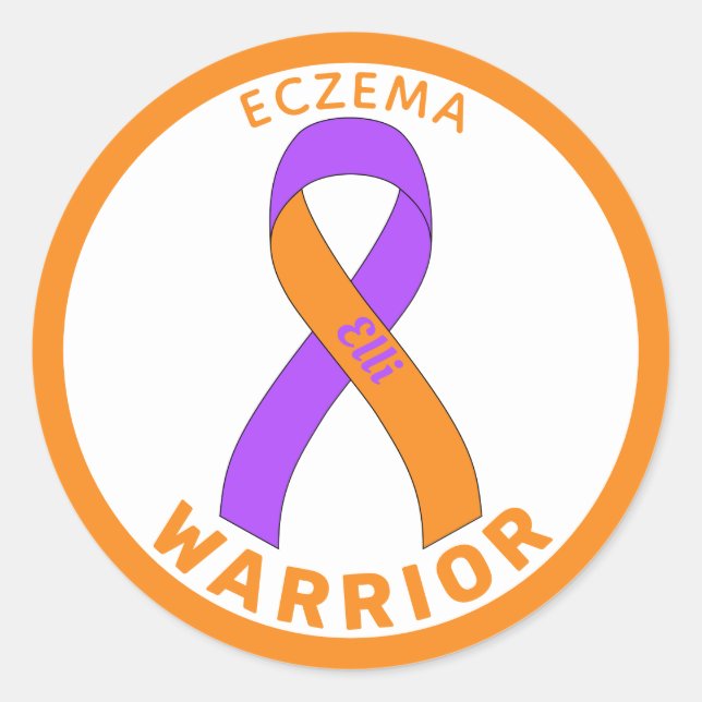 Eczema Warrior Ribbon White Round Sticker (Front)
