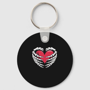 Ed Heart In Skeletal Hands Classic Key Ring