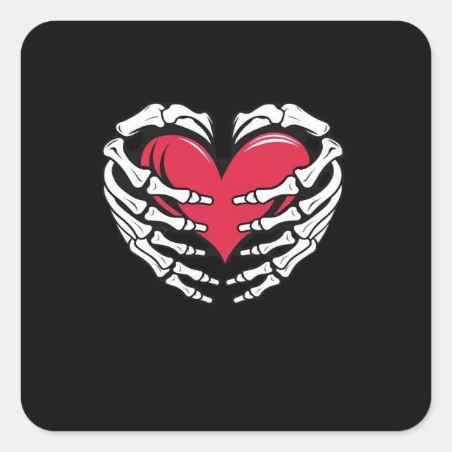Ed Heart In Skeletal Hands Classic Square Sticker (Front)