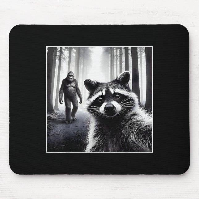 Ed Raccoon Selfie With Sasquatch Bigfoot Funny Rac Mouse Mat (Front)