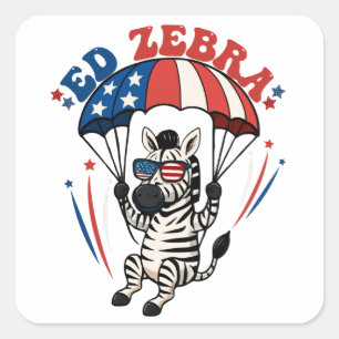 Ed Zebra Happy 4th Of July Patriotic American Flag Square Sticker