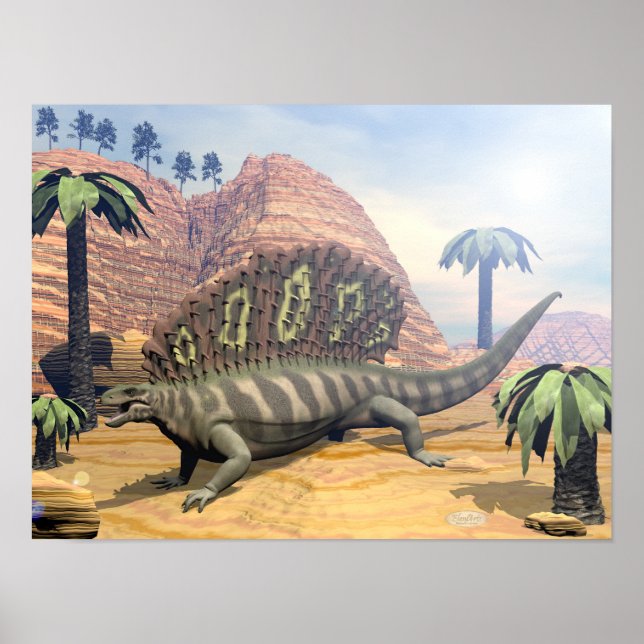 Edaphosaurus dinosaur - 3D render Poster (Front)