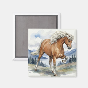 Edda Silver bay Icelandic Horse in the Mountains Magnet