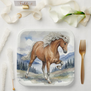 Edda Silver bay Icelandic Horse in the Mountains Paper Plate