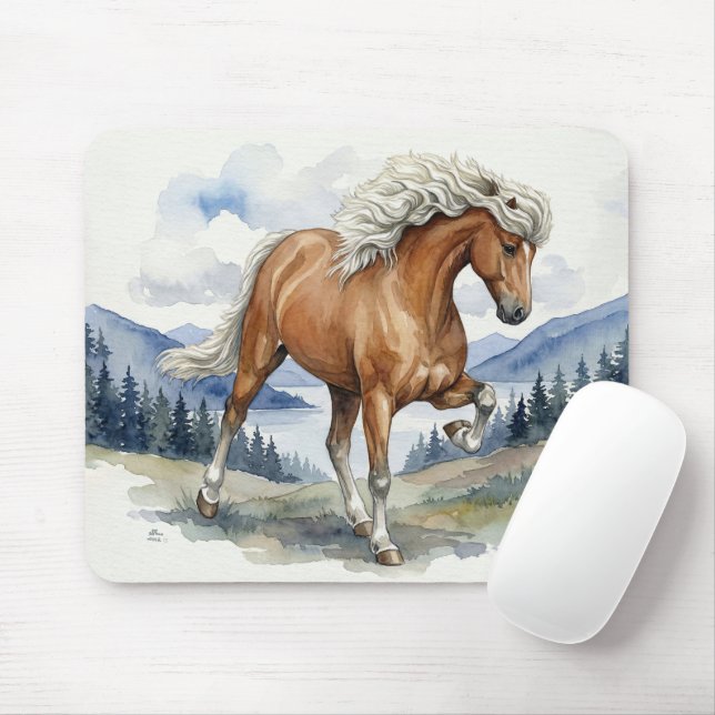 Edda Silver bay Icelandic Horse in the Mountains S Mouse Mat (With Mouse)