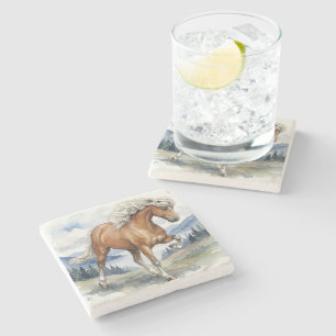 Edda Silver bay Icelandic Horse in the Mountains Stone Coaster