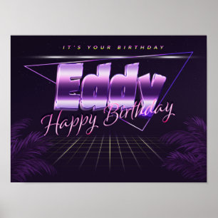Eddy Name Vorname lila retro Poster Geburtstag