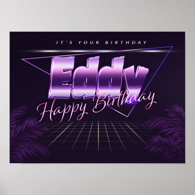 Eddy Name Vorname lila retro Poster Geburtstag (Front)