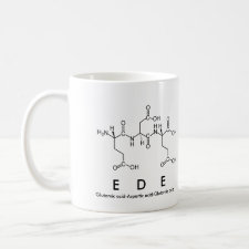 Mug featuring the name Ede spelled out in the single letter amino acid code
