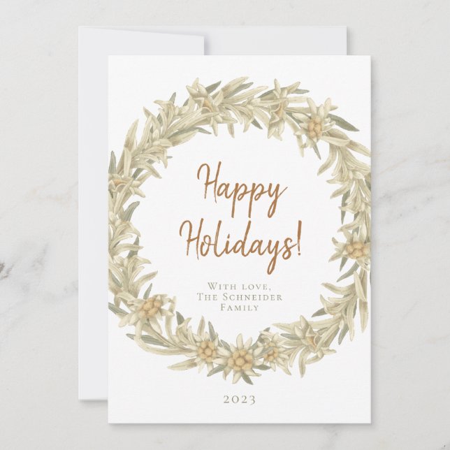 Edelweiss Alpine Floral Wreath  Holiday Card (Front)