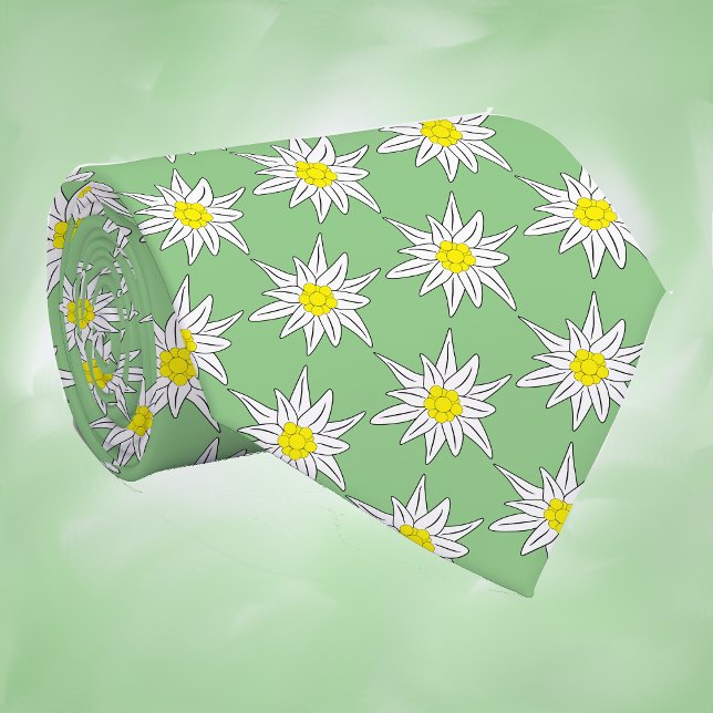 Edelweiss Alpine Flower Print Light Green Neck Tie (Creator Uploaded)