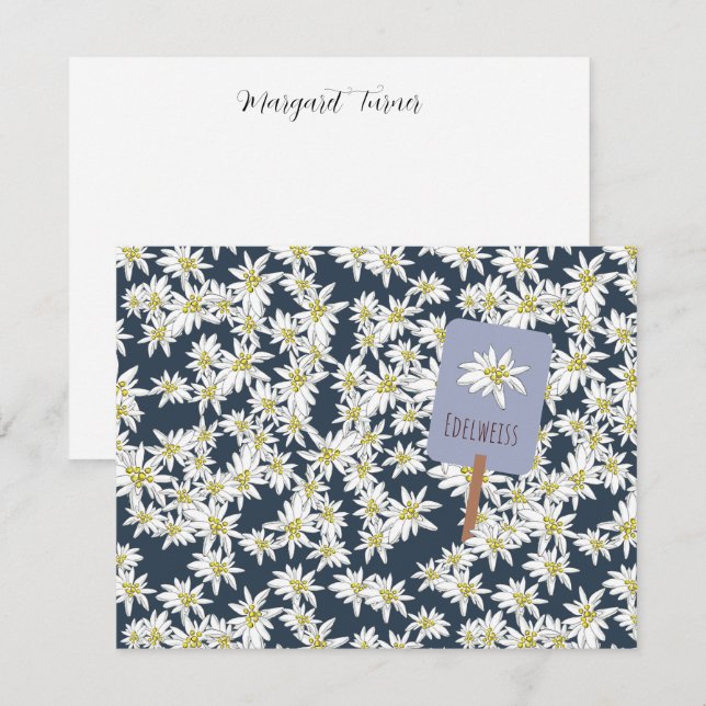 Edelweiss Alpine Wildflower Boho Hand-Illustrated Thank You Card (Front/Back)