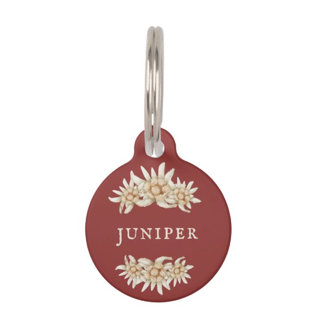 Edelweiss Flower Custom Red Pet Tag (Front)