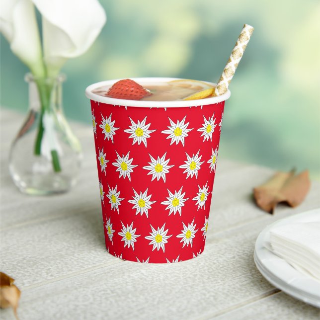 Edelweiss Flower Pattern Red Paper Cup (Insitu)