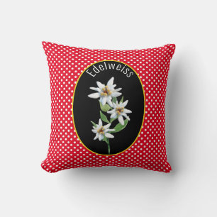 Edelweiss Flowers on Red and White Polka Dots Cushion