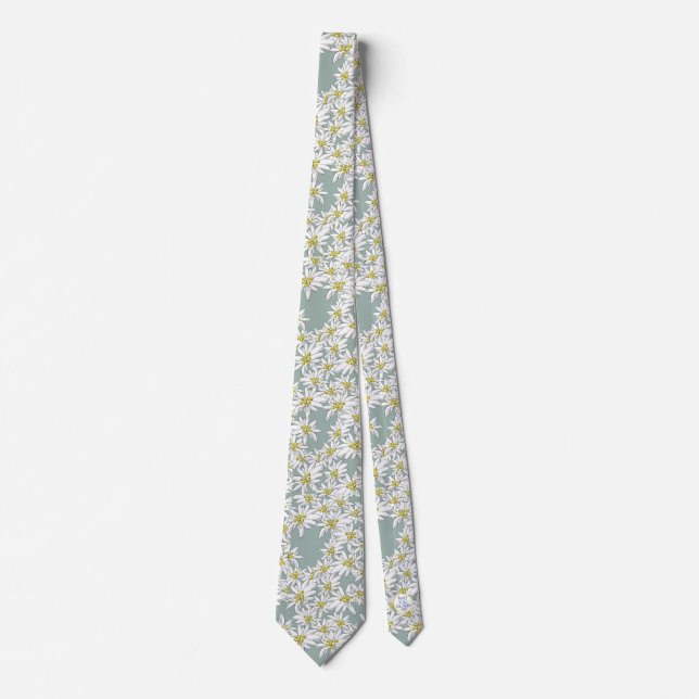 Edelweiss Hand-Drawn Salzburg Alpine Swiss Alps Tie (Front)