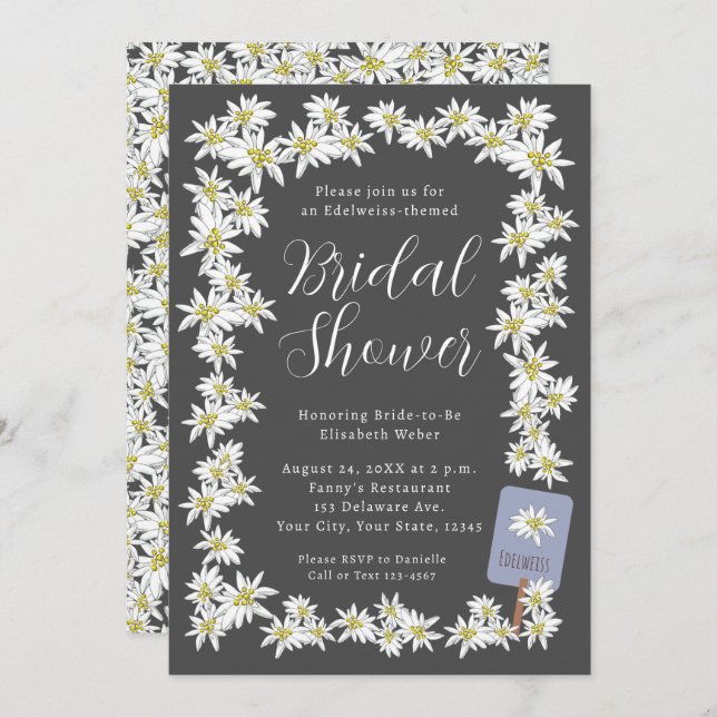 Edelweiss Moody Charcoal Wildflower Bridal Shower Invitation (Front/Back)