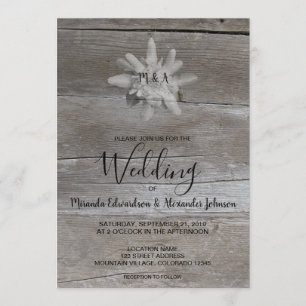 Edelweiss on rustic wood monogram country Wedding Invitation