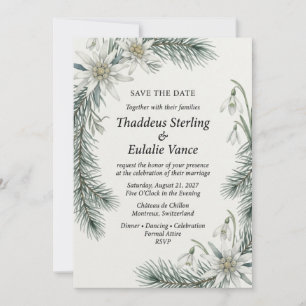 Edelweiss & Snowdrop Alpine Botanical Elegant Save Invitation