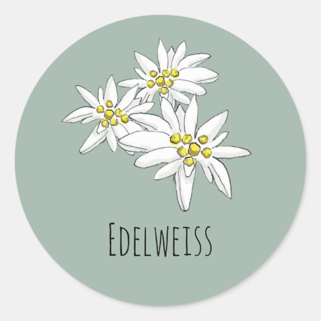 Edelweiss Sound of Music Sage Green Alpine Floral Classic Round Sticker (Front)
