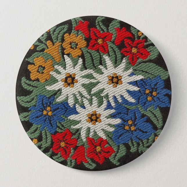 Edelweiss Swiss Alpine Flower 10 Cm Round Badge (Front)