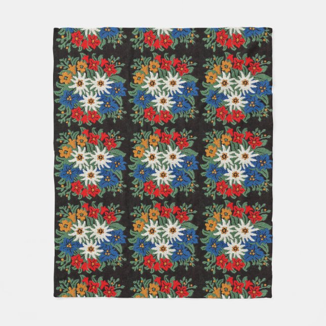 Edelweiss Swiss Alpine Flower Fleece Blanket (Front)