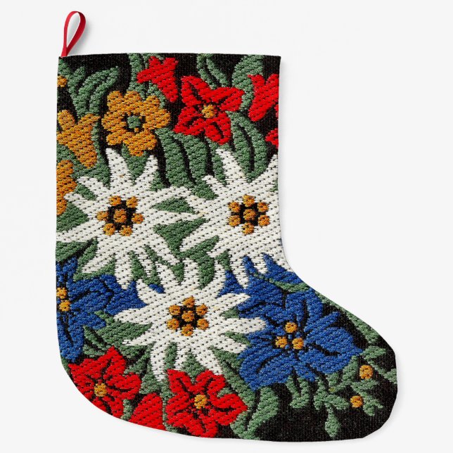 Edelweiss Swiss Alpine Flower Large Christmas Stocking (Front)